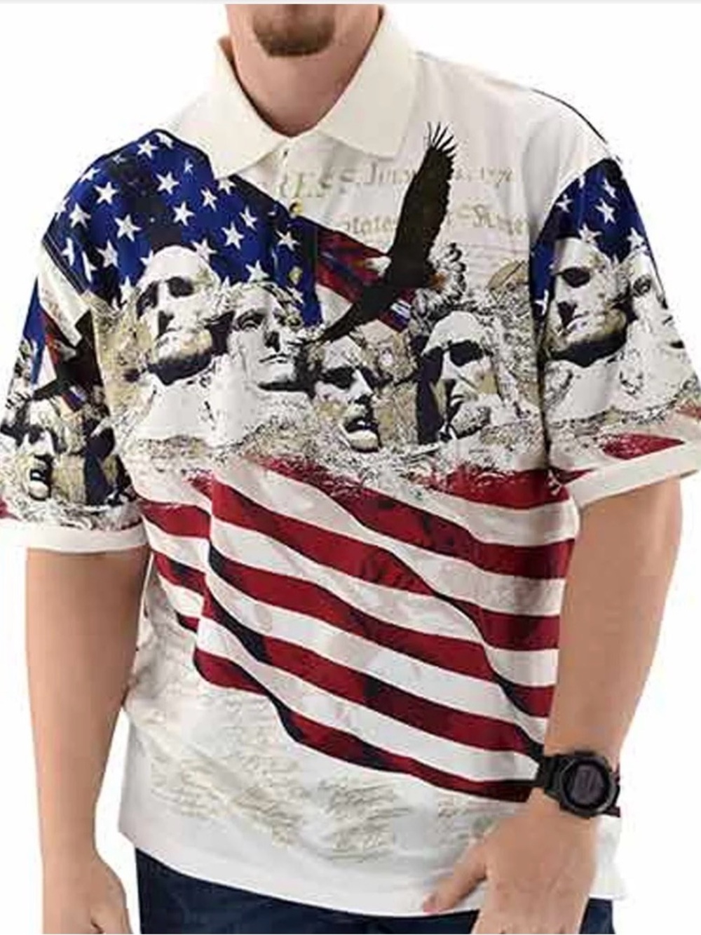 American Summer Patriotic Mt Rushmore Polo Shirt - Size Medium